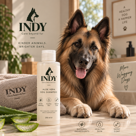 INDY Aloe Vera Dog Shampoo 250 ml met Tervuerense herder Indy